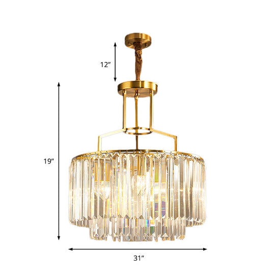2-Tier Clear Crystal Prism Pendant Chandelier In Modern Gold Design - 3/5/8 Lights