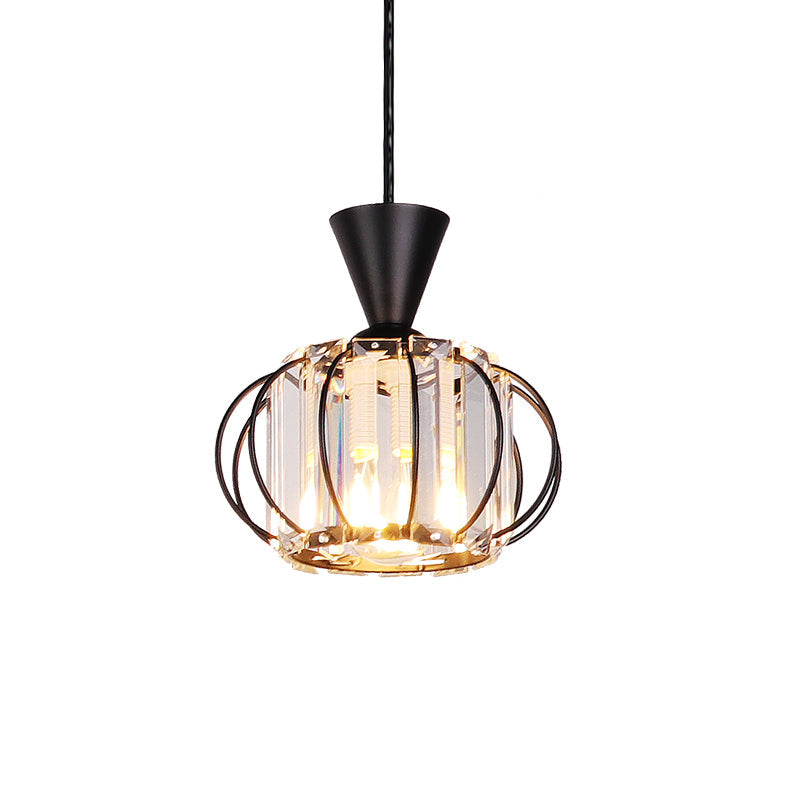 Modern Crystal Prism Pendant Light With Lantern Shade In Black/Gold For Bedroom