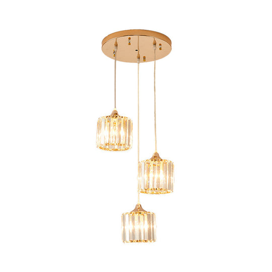 Modern Gold Crystal Prism Pendant Light Fixture With Round Canopy - Stylish Ceiling Hanging