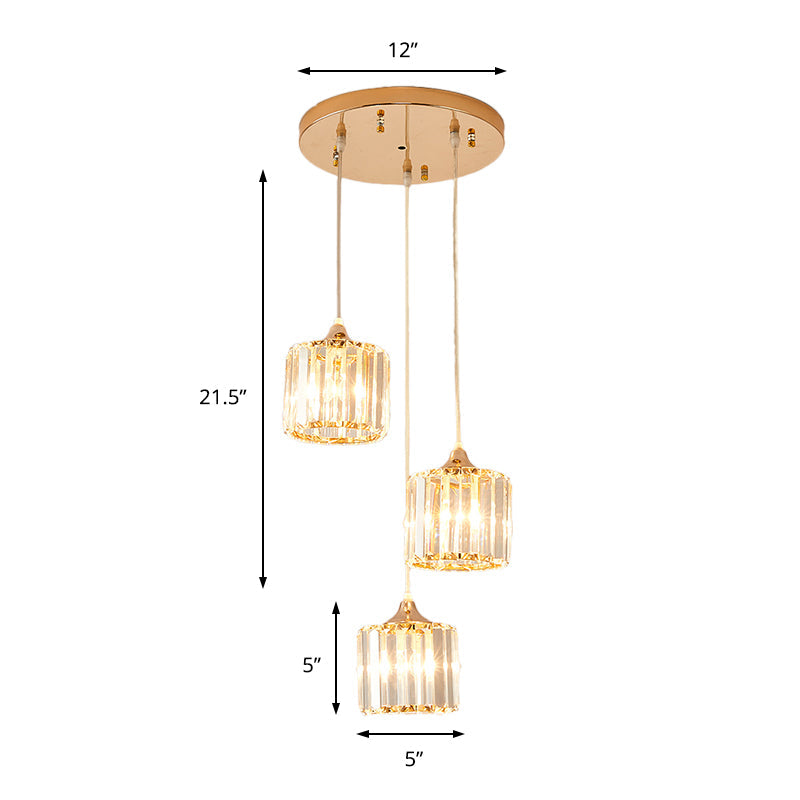 Modern Gold Crystal Prism Pendant Light Fixture With Round Canopy - Stylish Ceiling Hanging