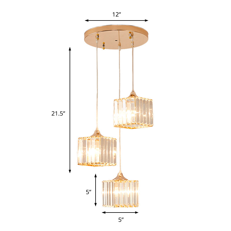 Modern Gold Crystal Prism Pendant Light Fixture With Round Canopy - Stylish Ceiling Hanging