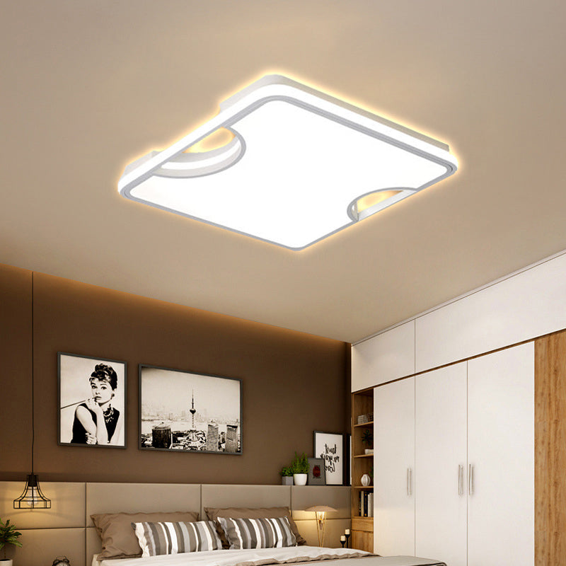 Modern Rectangular/Square Acrylic Flush Ceiling Light Led Lamp In Black/White Warm/White