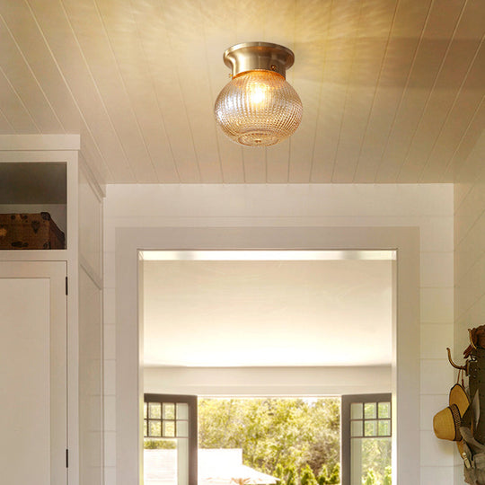 Modern Gold Flush Mount Ceiling Light Fixture With Prismatic Glass - 1