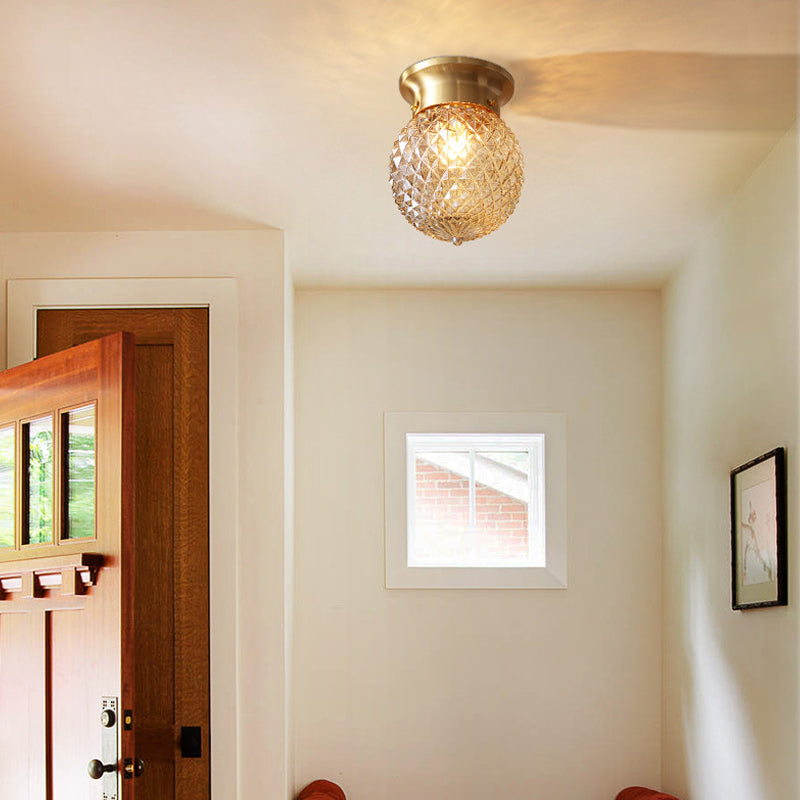 Modern Gold Flush Mount Light With Globe Prism Glass Shade - 1 Kitchen Lighting