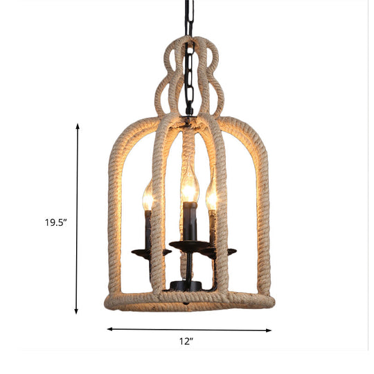 Retro Birdcage Pendant Light: 3 Heads Hanging Lamp In Brown For Dining Room