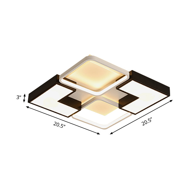 Modern Black Metal Led Ceiling Flush Light: Simple Square/Rectangular Fixture For Bedroom -