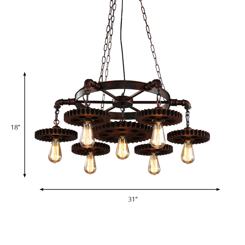 Rustic Retro Wrought Iron Chandelier - 7 Heads Pendant Lamp For Living Room