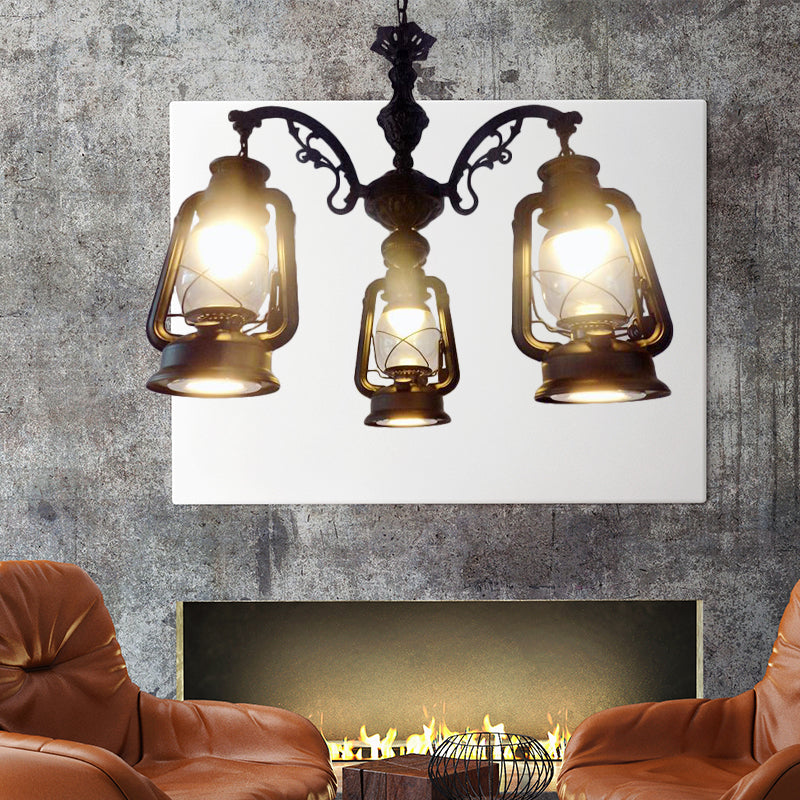 Industrial Pendant Chandelier Light For Kitchen - Clear Glass With Black/Silver/Red Lantern Design