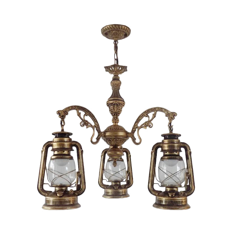 Industrial Pendant Chandelier Light For Kitchen - Clear Glass With Black/Silver/Red Lantern Design