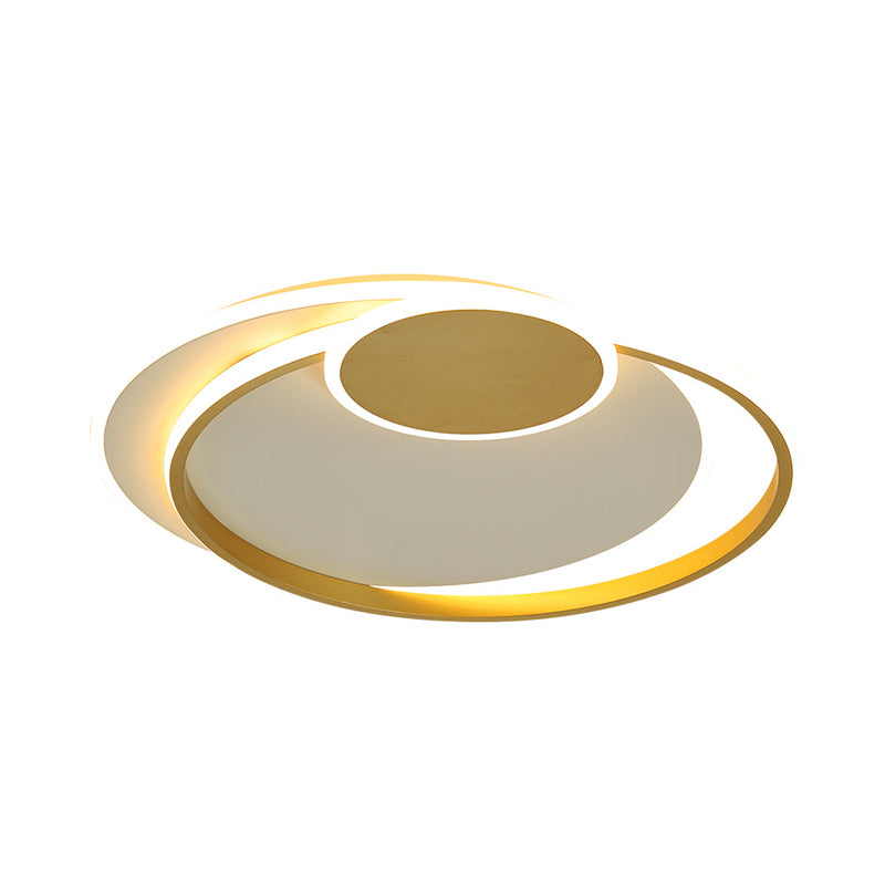 Minimalist Led Gold Flush Mount Lamp - Metallic Shade Warm/White Light 16.5/20.5 W