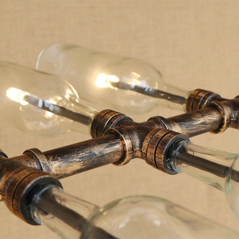 Blue/Amber Vintage Style Glass Bottle Chandelier Pendant Light With 8 Heads For Stairway