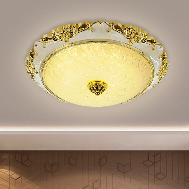 Traditional Round Glass Led Flush Light In Silver/Gold - 12/16/19.5 Width