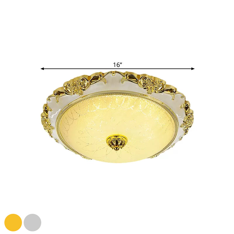 Traditional Round Glass Led Flush Light In Silver/Gold - 12’/16’/19.5’ Width
