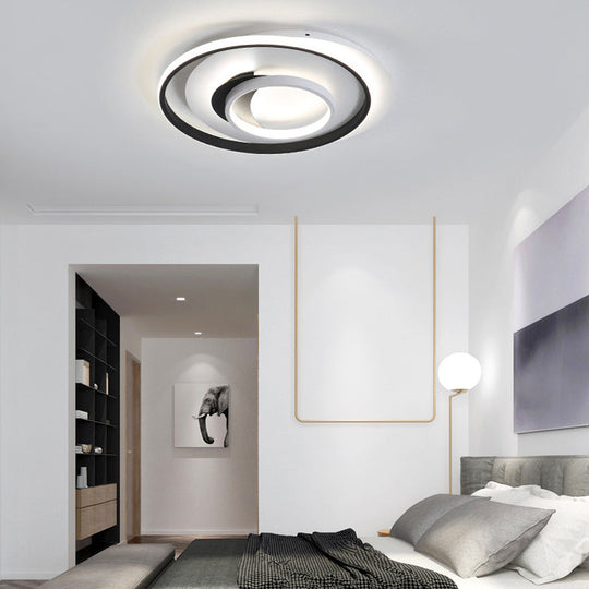 Modern Black Flush Ceiling Lighting Fixture - 18’/21.5’ Round Acrylic Led Light In Warm/White /