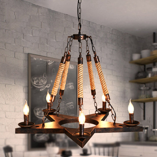 Rustic 5-Light Metallic Star Chandelier Pendant Lamp For Restaurants With Open Bulb