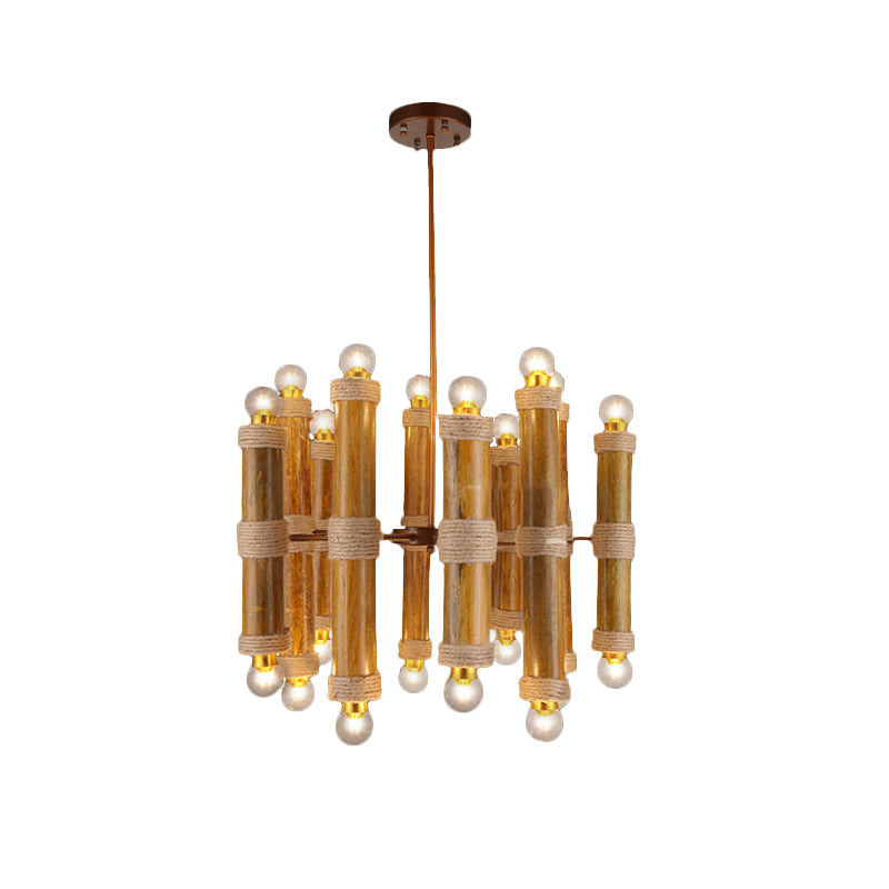 Antique Brass Bamboo Chandeliers: Multi-Light Tube Shade Hanging Lamps For Living Room