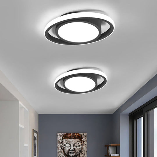 Customizable Flush Mount Metal Led Ceiling Fixture - Drum & Circle Design In Black/Gray/Gold (7-Day