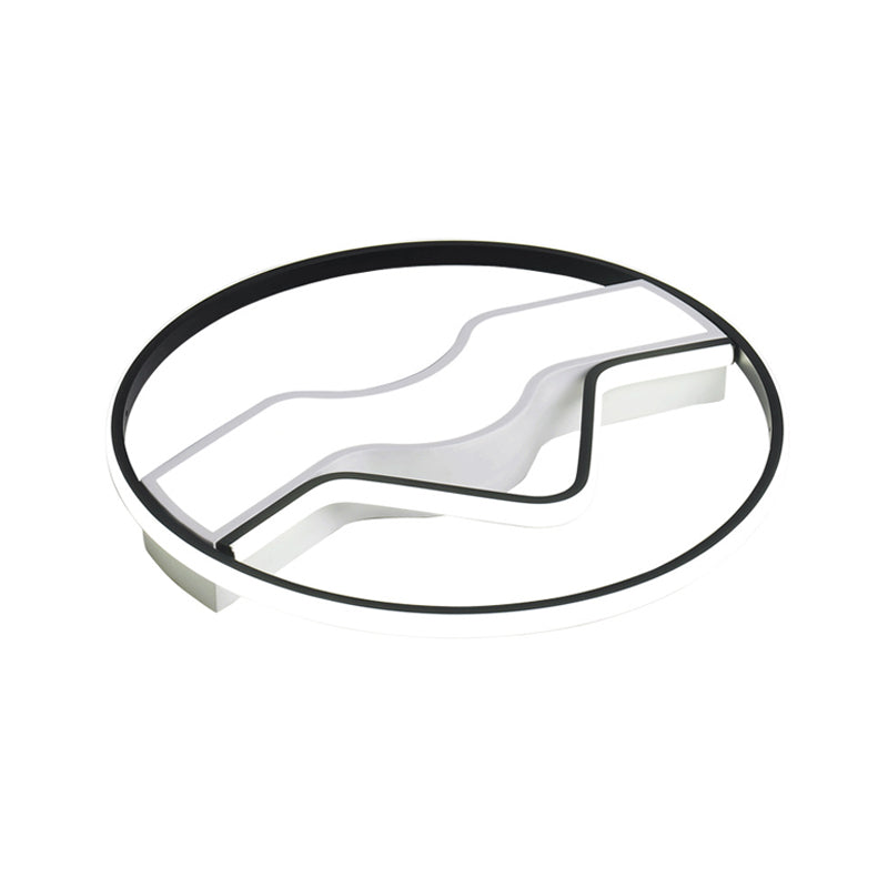 Minimalist Led Restaurant Ceiling Lamp: Round Metallic Shade 16’/19.5’ Wide Flush Mount Black