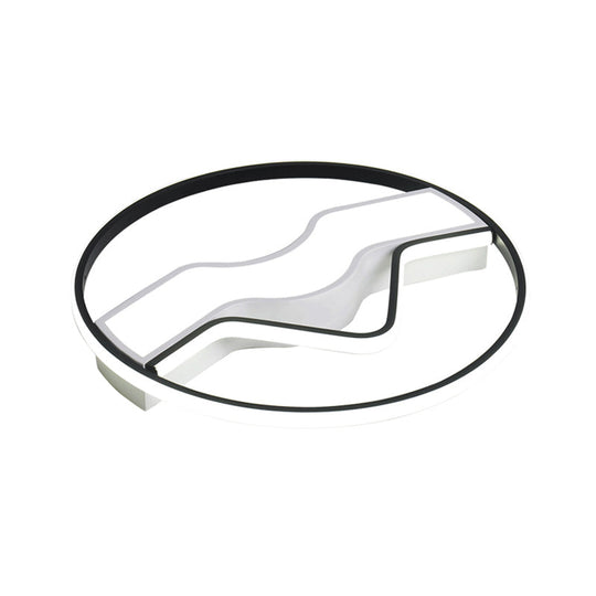 Minimalist Led Restaurant Ceiling Lamp: Round Metallic Shade 16’/19.5’ Wide Flush Mount Black