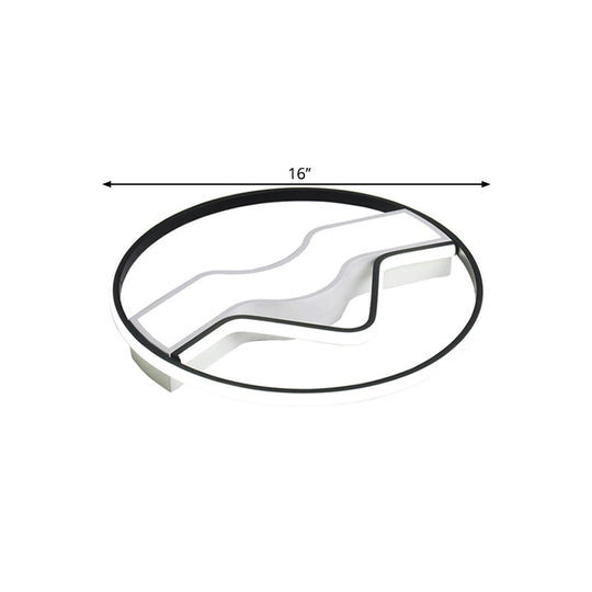 Minimalist Led Restaurant Ceiling Lamp: Round Metallic Shade 16’/19.5’ Wide Flush Mount Black