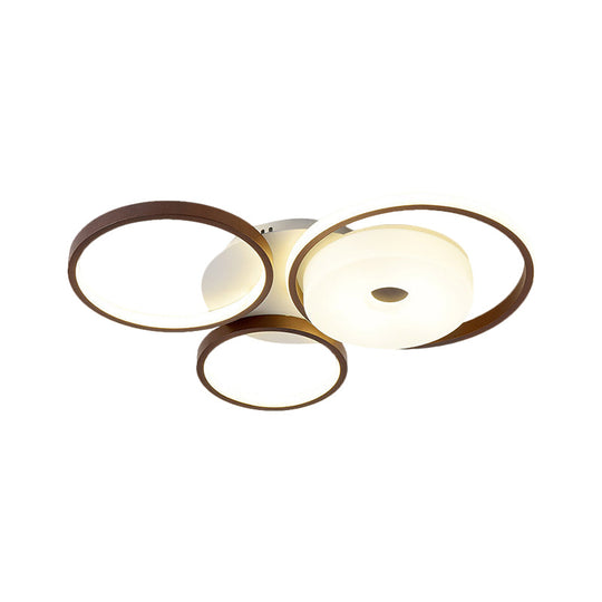 Modern Metal Flush Ceiling Light - 3 Rings Led Brown Warm/White (19.5/25.5 Width)