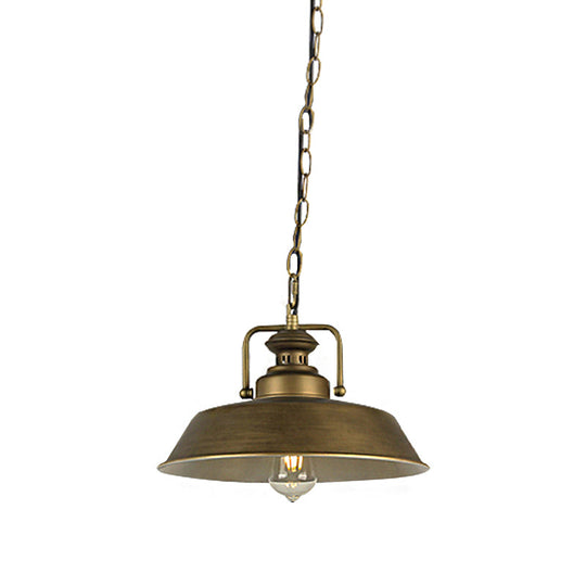 Vintage Metallic Barn Shade Pendant Lamp - Antique Brass Ceiling Light For Dining Room