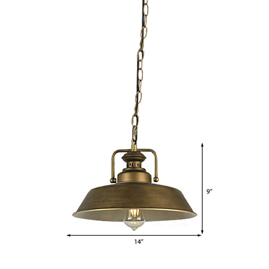 Vintage Metallic Barn Shade Pendant Lamp - Antique Brass 1 Head Ceiling Light For Dining Room