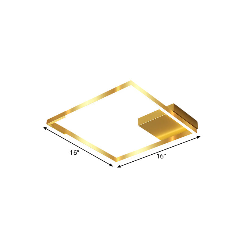 Contemporary Gold Led Ceiling Flush Light Fixture - 16’/19.5’ Wide Squared Cage Design