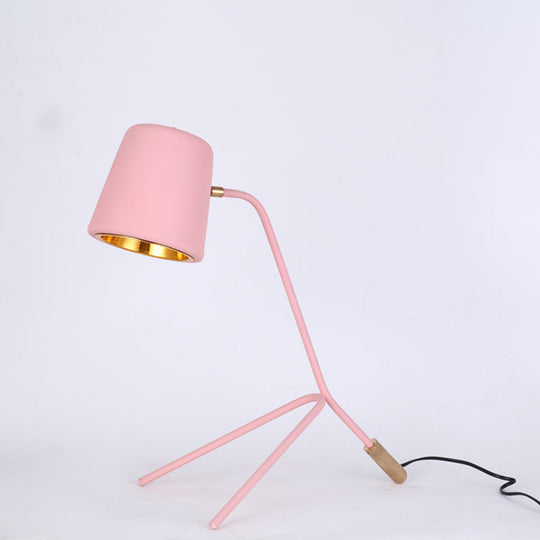 Macaron Tripod Reading Lamp - Cone Desk Light With Pink/Yellow/Green Finish Ideal For Bedroom