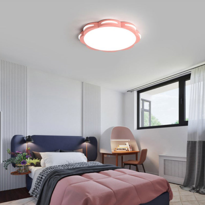 Flush Mount Macaron Led Ceiling Light With Acrylic Floral Shade - Ideal For Girls Bedroom Pink /