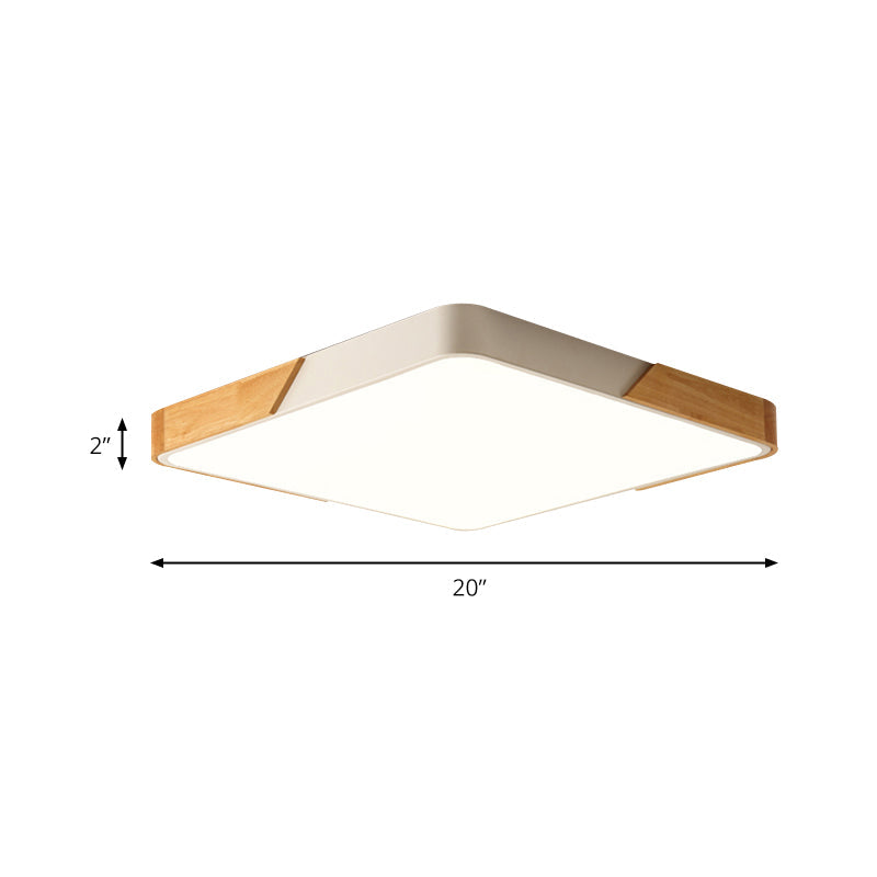 Kids Bedroom Ceiling Light - Nordic Green Square Flush Mount With Wood And Acrylic Shade