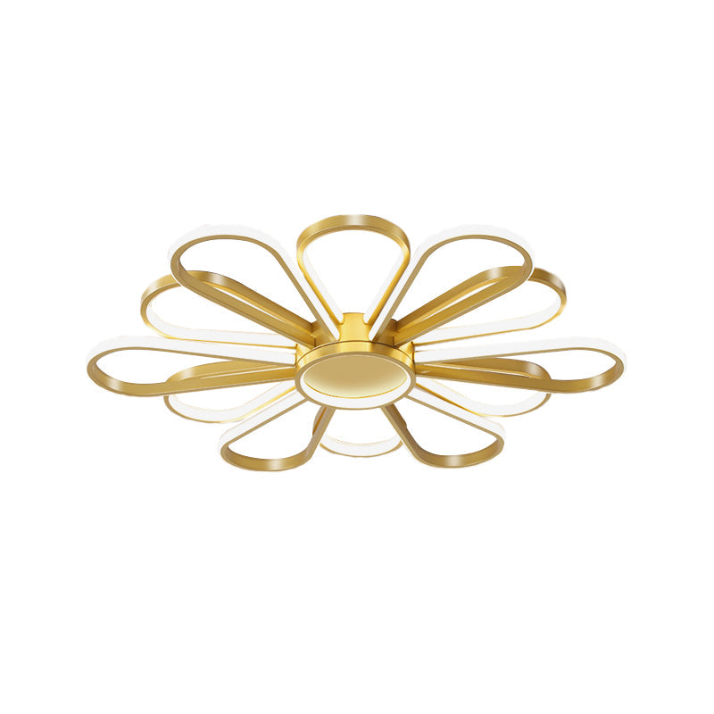 Contemporary Black/Gold Led Ceiling Mounted Iron Floral Flush Mount Light For Living Room