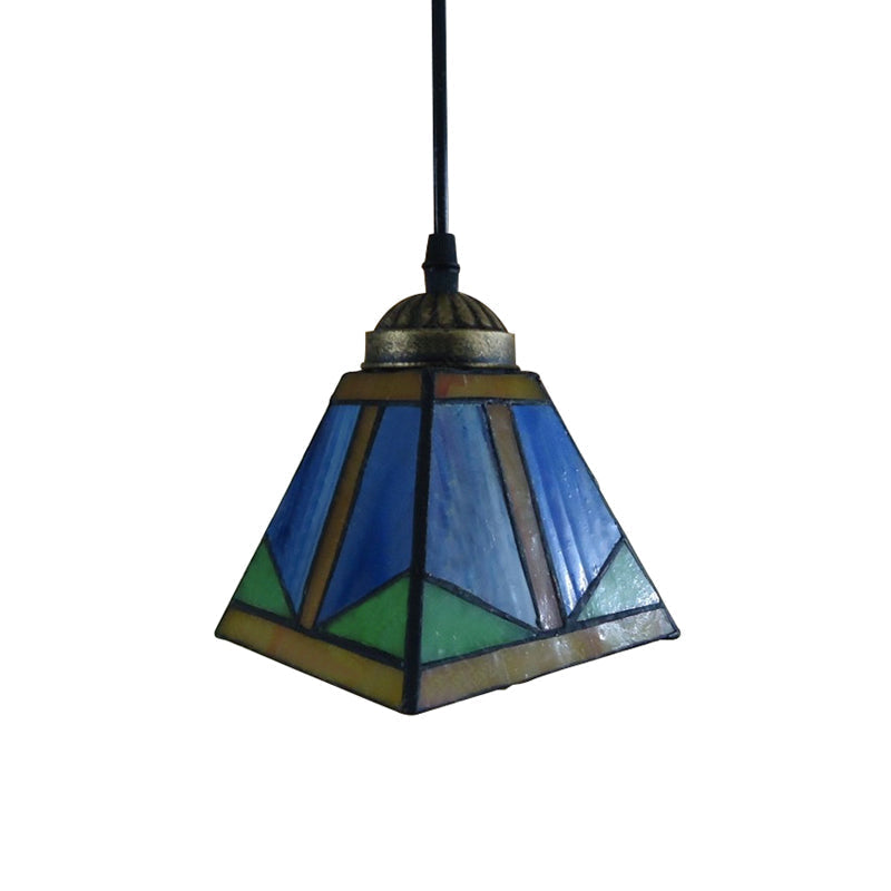 Tiffany Blue Pendant Light With Stained Glass Shade - Elegant Dining Room Ceiling Lighting