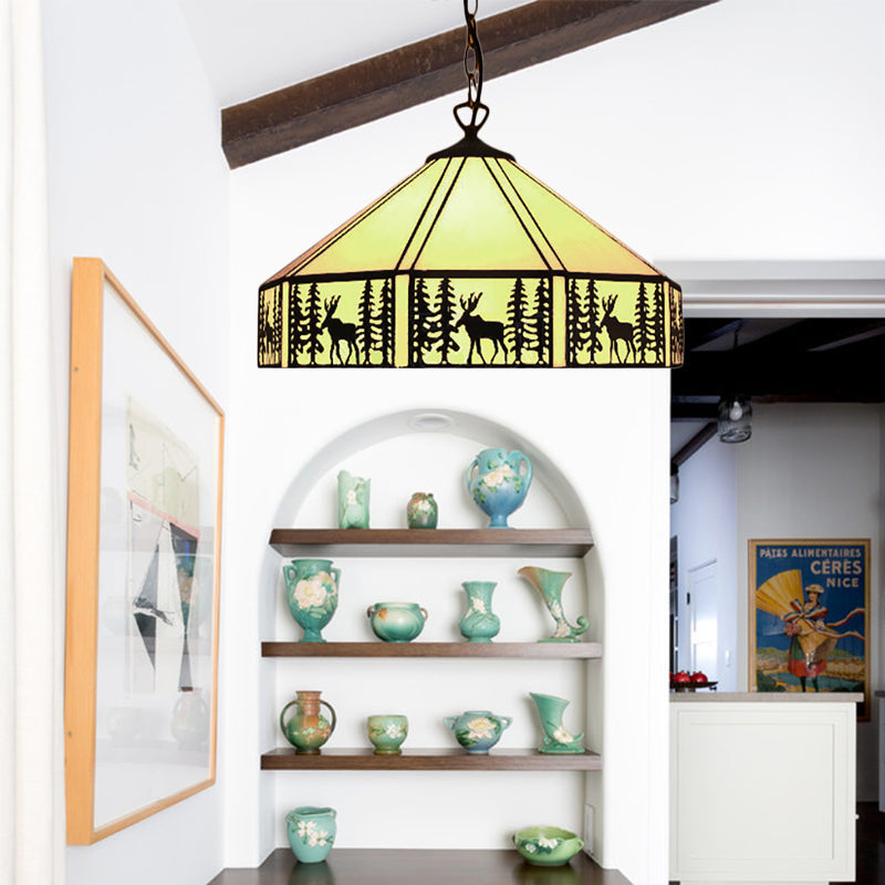 Art Glass Tiffany Pendant Lights With Deer Pattern - Perfect For Kitchen Ceilings Beige / 18’