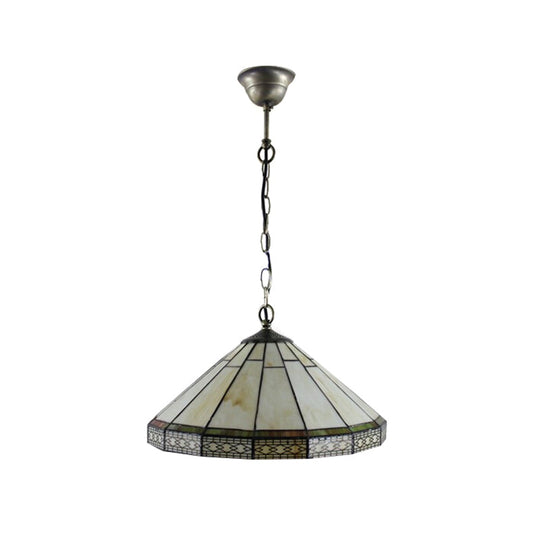 Mission Cut Glass Cone Hanging Light Fixture - Antique Brass Suspension Pendant (8’/12’/16’