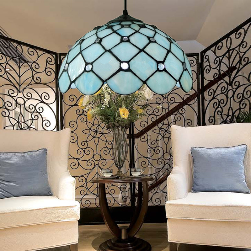 Mediterranean Blue Glass Jewel Hanging Light Fixture - 1-Light Pendant For Kitchen Island / Cord