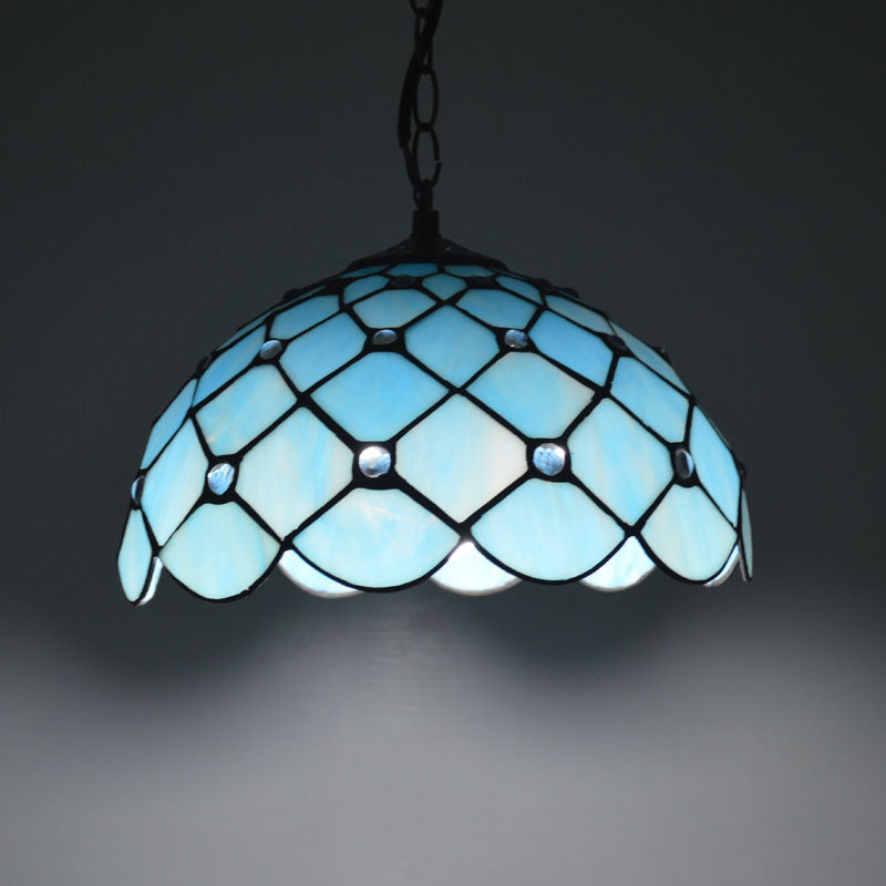 Mediterranean Blue Glass Jewel Hanging Light Fixture - 1-Light Pendant For Kitchen Island / Chain
