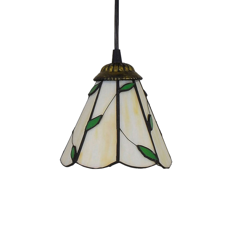 Tiffany-Style Cone Pendulum Light - Handcrafted Art Glass Suspension Lamp In Beige (6.5’/12’/16’ W)
