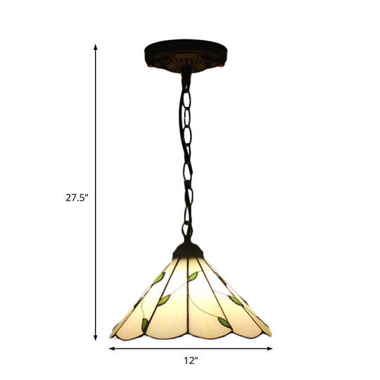 Tiffany-Style Cone Pendulum Light - Handcrafted Art Glass Suspension Lamp In Beige (6.5’/12’/16’ W)
