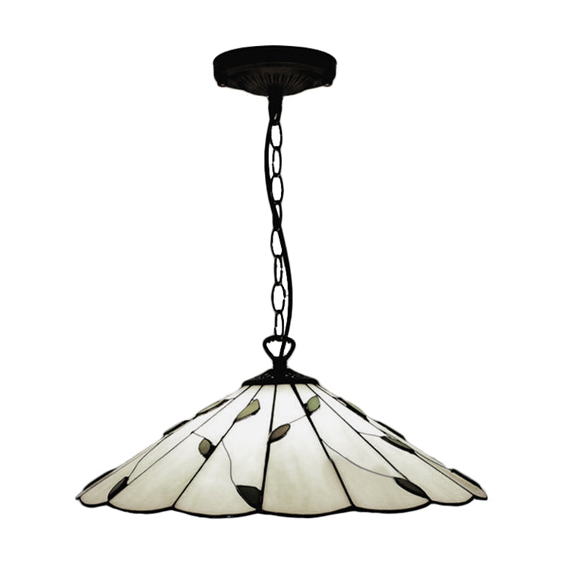 Tiffany-Style Cone Pendulum Light - Handcrafted Art Glass Suspension Lamp In Beige (6.5’/12’/16’ W)