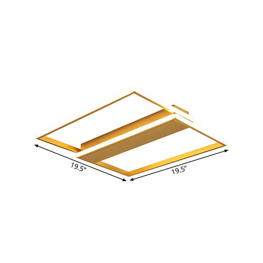 Modern Gold Dual Rectangle Frame Led Flush Ceiling Light - 16’/19.5’ Width