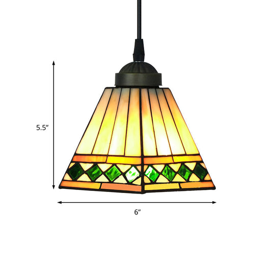 Multicolored Stained Glass Pyramid Pendant Ceiling Light – Tiffany Style 1 Head