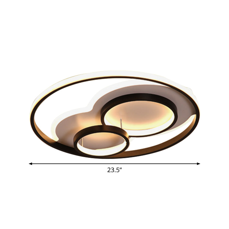 Led Bedroom Flushmount With Metallic Shade - Modern Black - White Design In 3 Sizes