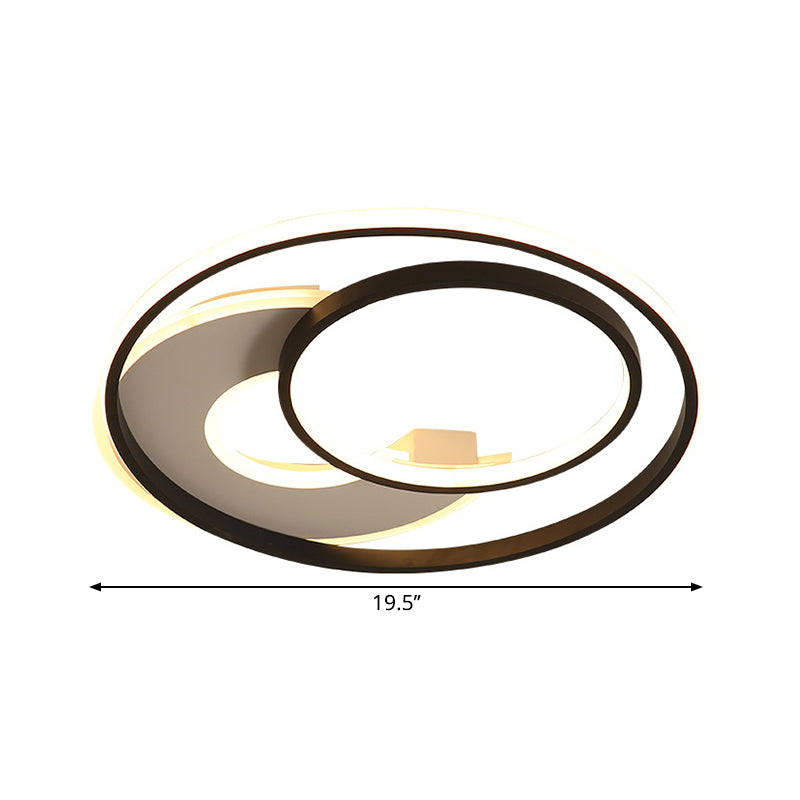 16/19.5 Metal Contemporary Led Flush Mount Light Fixture In Black With Warm/White