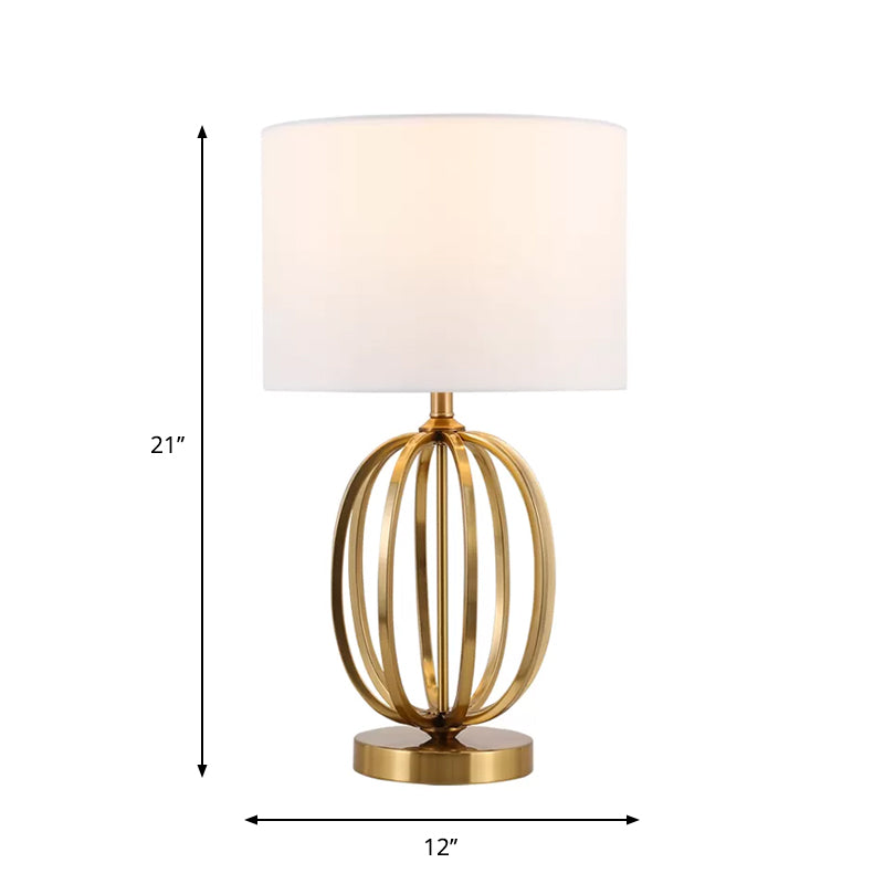 Vintage Single Bulb Table Lamp With Fabric Drum Shade Gold Oval Frame Base