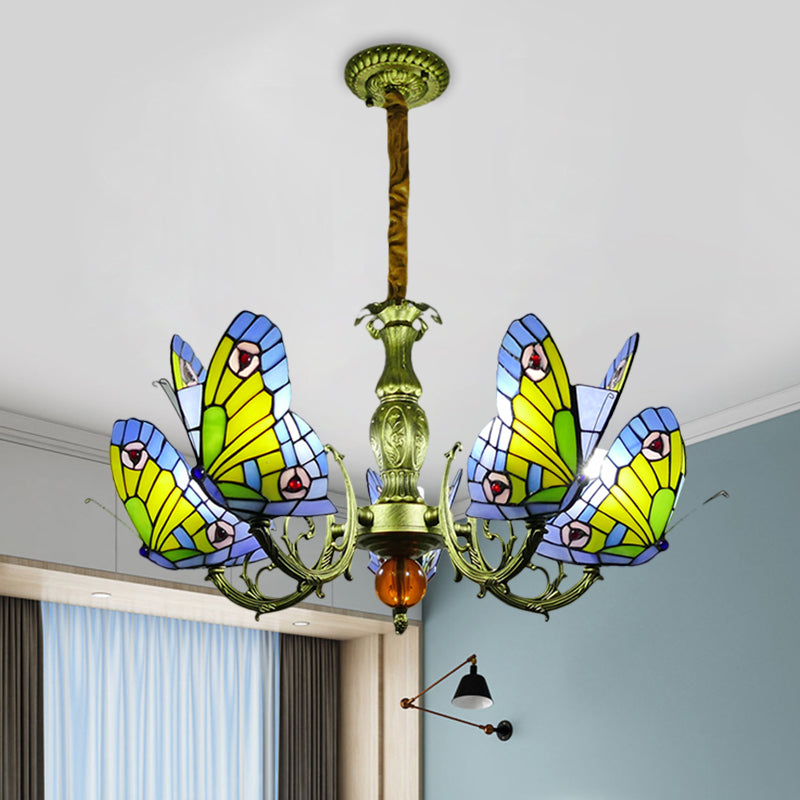 Stained Glass Butterfly Chandelier: Orange Yellow & Green Colors 3/5 Bulbs Perfect For Bedroom 5 /