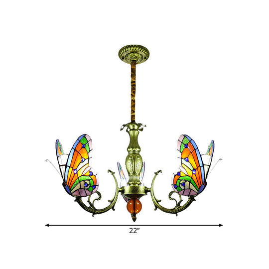 Stained Glass Butterfly Chandelier: Orange Yellow & Green Colors 3/5 Bulbs Perfect For Bedroom