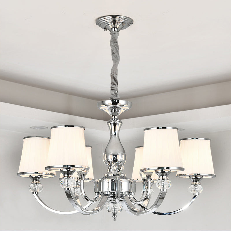 Modernist Opal Glass Cone Ceiling Pendant Chandelier - Chrome/Gold Curved Arm 3/6 Lights