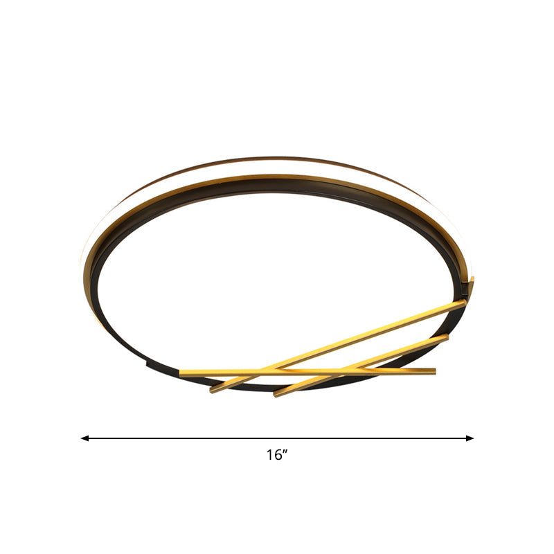 16’/19.5’ W Acrylic Round Flush Led Light Fixture In Black - Nordic Design Warm/White Lighting