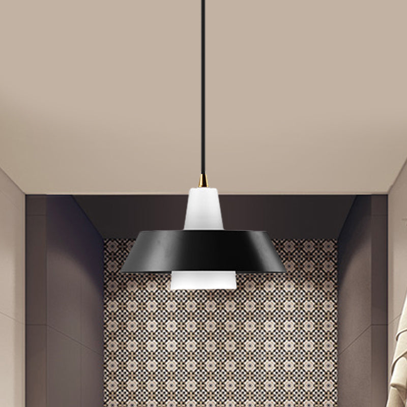 Minimalist Metallic Pendant Lamp With Black/White/Green Cap For Bedroom Lighting Black